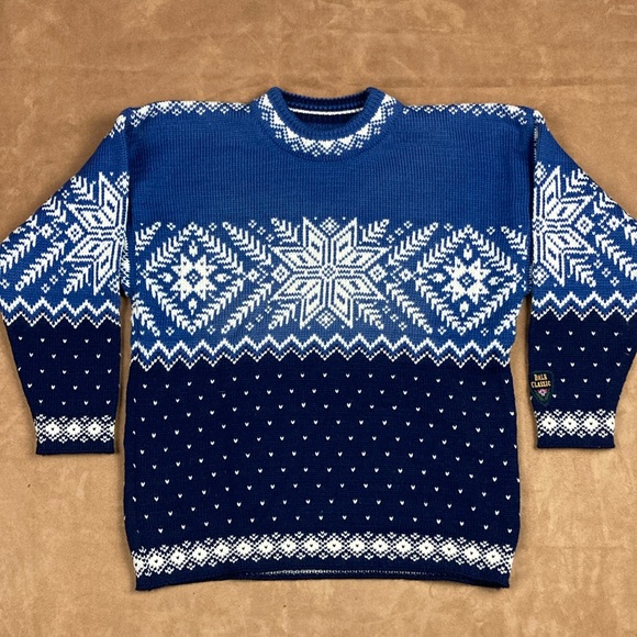 Dale of Norway Blue and White Snowflake Sweater Men's XS